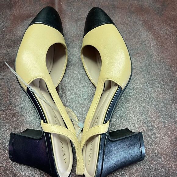 Preston & York new black and tan sling back closed toe block heels, size 6 - Picture 7 of 11